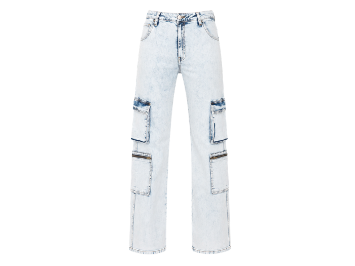B2B Light Blue Acid Wash Denim Cargo Pants Low MOQ Manufacturer front design preview