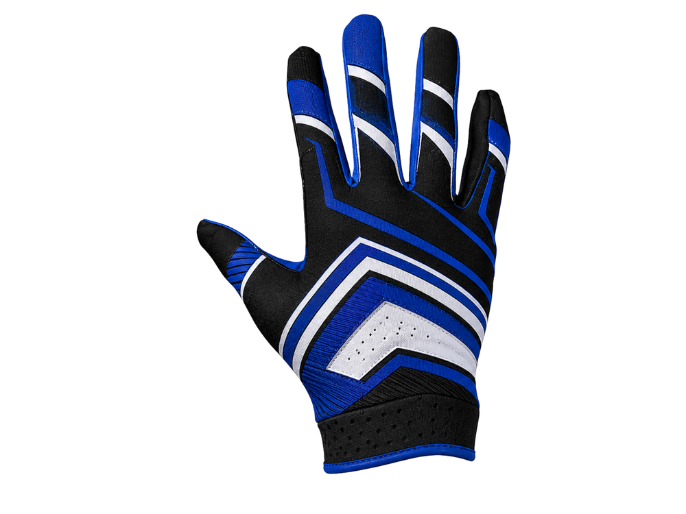 Custom Blue Black American Football Gloves | Wholesale Team Gloves for Bulk Orders front design preview