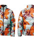 Large-Bloom Floral-Print Sublimated Puffer Jacket – Light Aqua, Orange and Burgundy | B2B Low MOQ