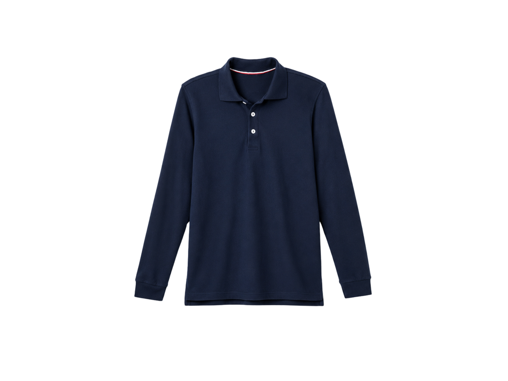 Long Sleeve Polo Shirt Navy B2B School Uniform Manufacturer front design preview