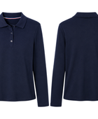 School Long Sleeve Fitted Picot Collar Polo Navy Blue | B2B Low MOQ Wholesale