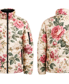Stand-Collar Floral-Print Sublimated Puffer Jacket – Cream, Pink, Red and Green | B2B Low MOQ