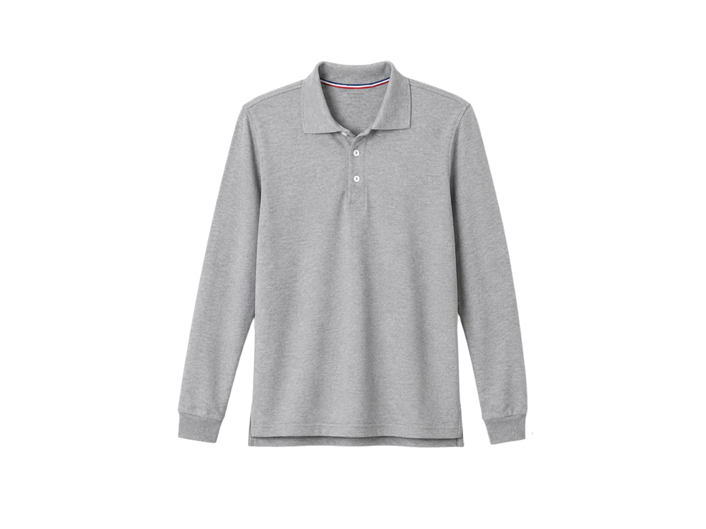 Custom School Uniform Long Sleeve Polo Shirt Grey B2B School Uniform Manufacturer front design preview