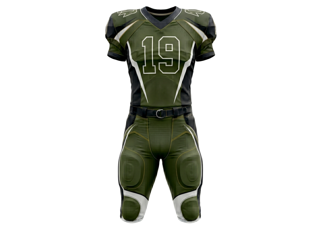 Wholesale Dark Olive American Football Uniform Set – Polyester Jersey & Pants front design preview