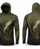 Custom Fishing Hoodie | Wholesale Performance Fishing Hoodie | Olive Green Black Bass | Apparels Bridge