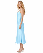 Wholesale Light Blue Satin Prom Dress, Custom Spaghetti Strap Formal Gown Manufacturer for Private Label Boutiques