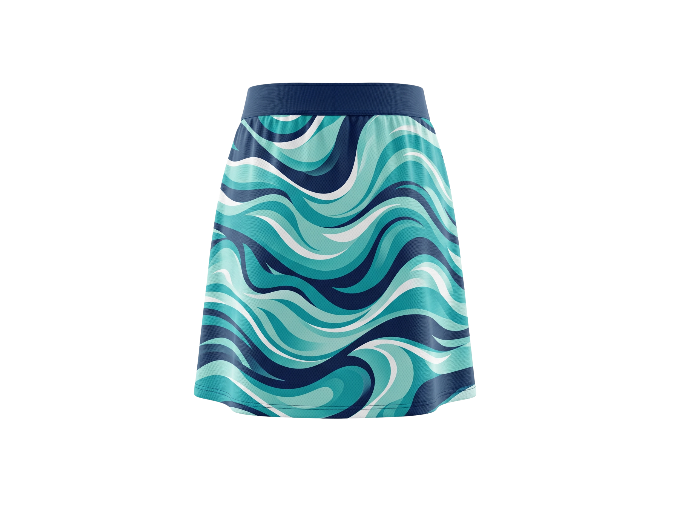 Basketball Skort – Custom Sublimated Teal Navy Wave Design | Wholesale Manufacturer