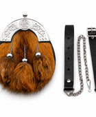Red Fox Fur Dress Sporran Brown with Engraved Silver Cantle | B2B Low MOQ
