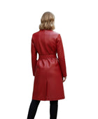 Women’s Red Cowhide Leather Trench Coat Wholesale Custom Private Label Outerwear Manufacturer
