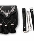 Bovine Leather Semi Dress Sporran Black with Stag Motif | B2B Low MOQ