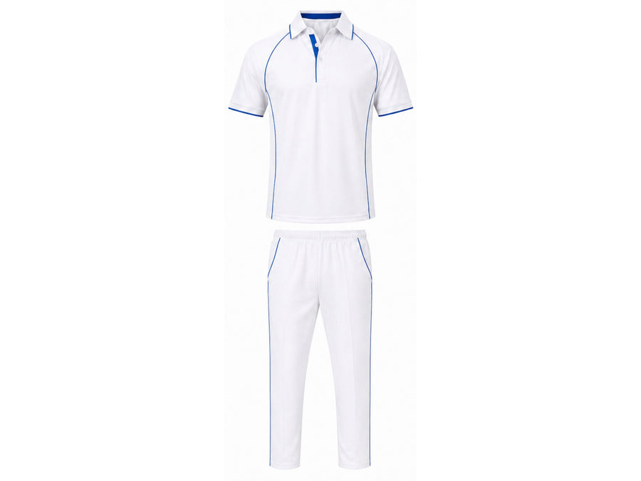 Custom Cricket White Uniform Set – Shirt & Trouser with Blue Accents design preview