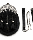Bovine Hair Dress Sporran Black with Ornamental Silver Cantle | B2B Low MOQ