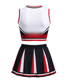 Wholesale Black & Red Cheerleading Uniform Matching Top & Skirt, Custom Team Name, Player Number, Low MOQ