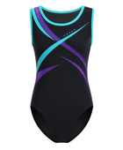 Custom Training Gymnastics Leotard | Wholesale Gym Team Leotard | Black Teal Purple | Apparels Bridge