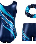 Custom Gymnastics Leotard Set | Wholesale Gym Team Set with Shorts and Scrunchie | Navy Teal Silver | Apparels Bridge
