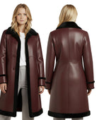 Women’s Burgundy Lambskin Leather Penny Lane Coat Wholesale Custom Private Label Shearling Outerwear Manufacturer
