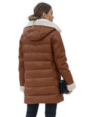 Women’s Brown Sheepskin Puffer Coat Wholesale Custom Private Label Leather Outerwear Manufacturer