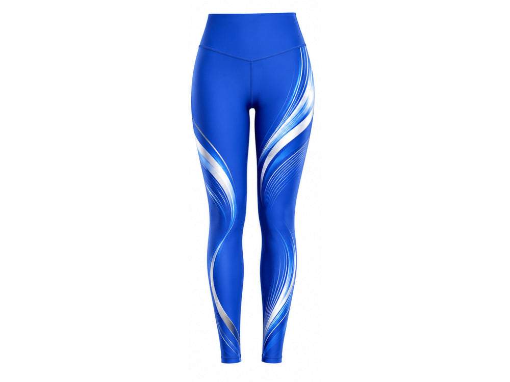 Custom Dance Team Leggings | Wholesale Dance Studio Performance Tights | Royal Blue White | Apparels Bridge front design preview