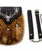 Fox Fur Semi Dress Sporran Brown with Stag Motif Flap | B2B Low MOQ