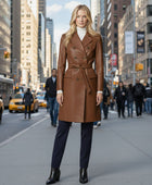 Women’s Brown Cowhide Leather Trench Coat Wholesale Custom Private Label Outerwear Manufacturer