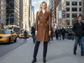 Women’s Brown Cowhide Leather Trench Coat Wholesale Custom Private Label Outerwear Manufacturer