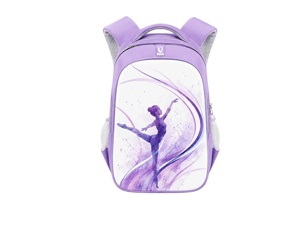 Custom Gymnastics Backpack – Lavender, Purple and White B2B Wholesale Low MOQ Gym Team Bag front design preview