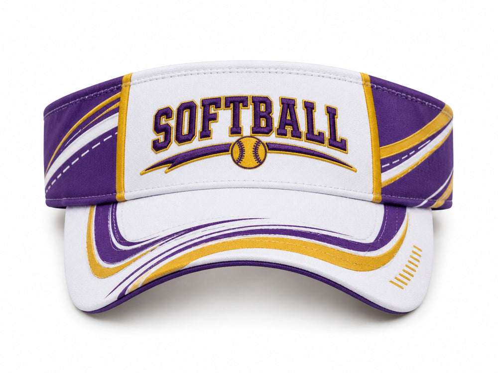 Custom Purple Softball Visor Cap – Wholesale Team Sun Visor for Clubs front design preview
