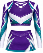 Custom Purple Rhinestone Competition Cheer Uniform – Crop Top & Skirt Set for Wholesale Teams