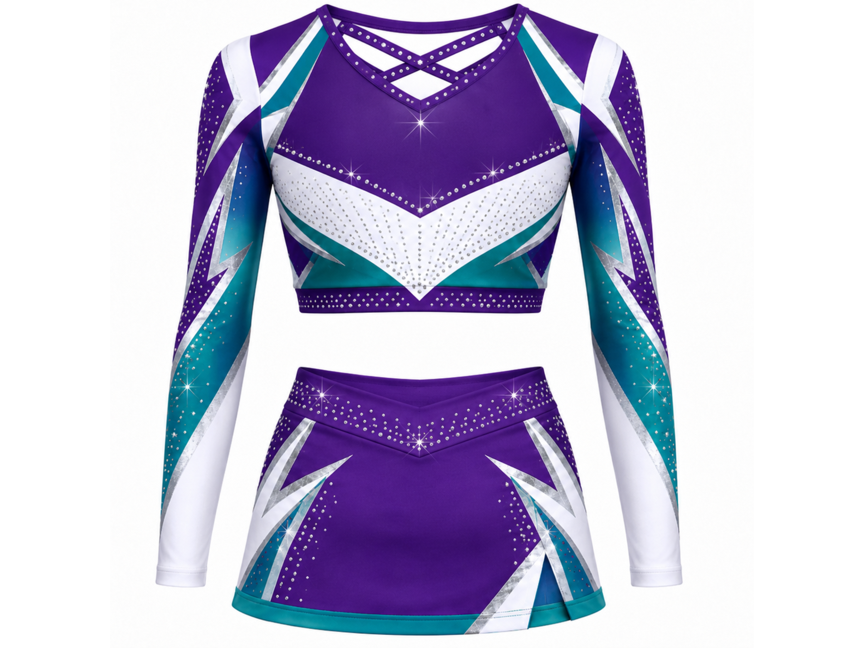 Custom Purple Rhinestone Competition Cheer Uniform – Crop Top & Skirt Set for Wholesale Teams