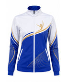Custom Dance Team Jacket | Wholesale Dance Studio Full-Zip Jacket | White Blue Gold | Apparels Bridge