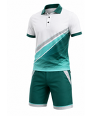 White & Teal Golf Uniform – Wholesale Short-Sleeve Polo & Shorts, Customizable, Low MOQ, Fast Mockup