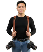 Dual Camera Leather Harness Wholesale | Custom Padded Photographer Strap Private Label Manufacturer