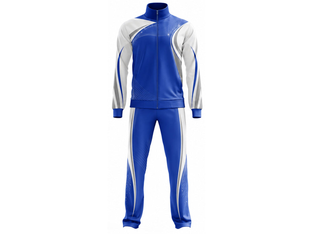 Custom Dance Team Warm-Up Set – White and Royal Blue B2B Wholesale Low MOQ Jacket and Pants Set front design preview