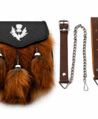 Red Fox Fur Semi Dress Sporran Brown with Thistle Motif | B2B Low MOQ