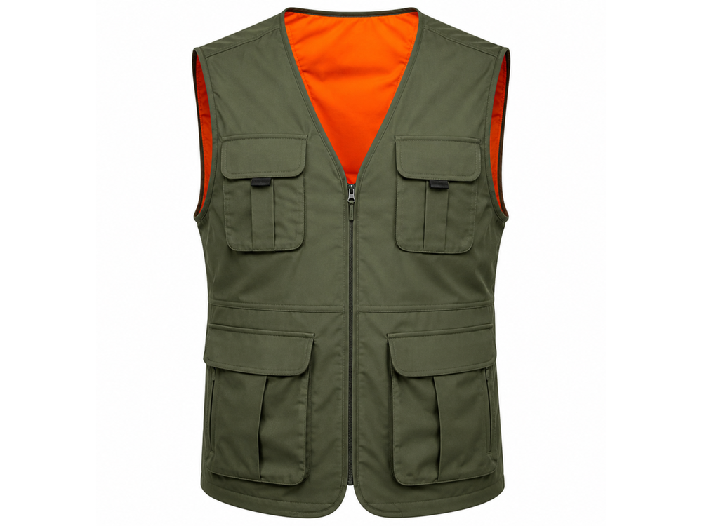 Custom Softshell Sleeveless Hunting Jacket Olive B2B front design preview