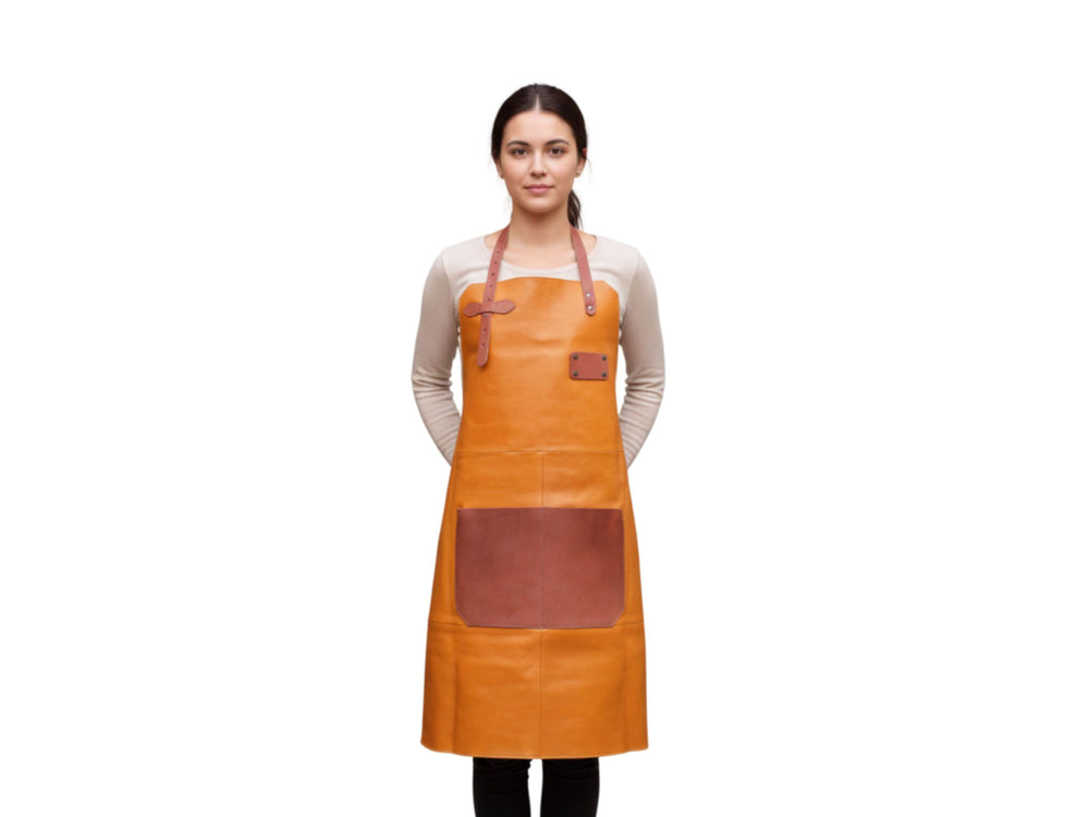 Women’s Genuine Leather Apron Cooking BBQ Grill Chef Apron for Women front design preview
