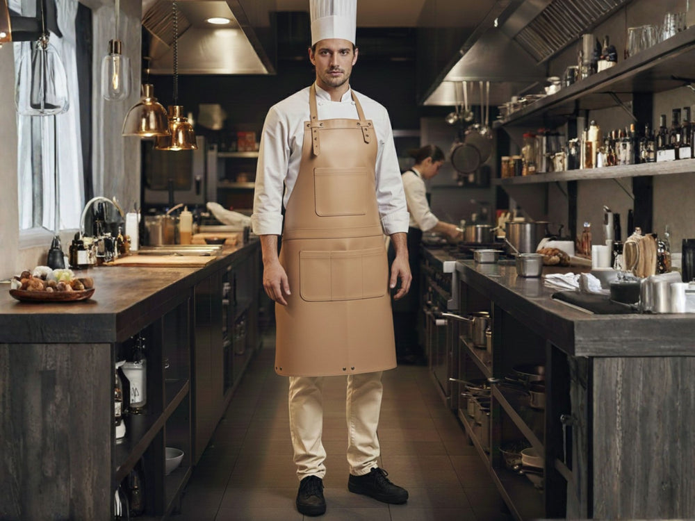Personalized Leather Apron for Men Genuine Leather BBQ Cooking Chef Apron front design preview