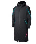 Custom Black Teal Football Jacket – Hooded Team Bench Coat for Wholesale Clubs