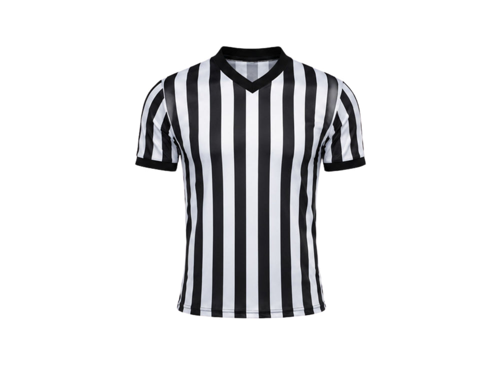 Custom Black White Basketball Referee Shirt | Wholesale V-Neck Officials Uniform front design preview