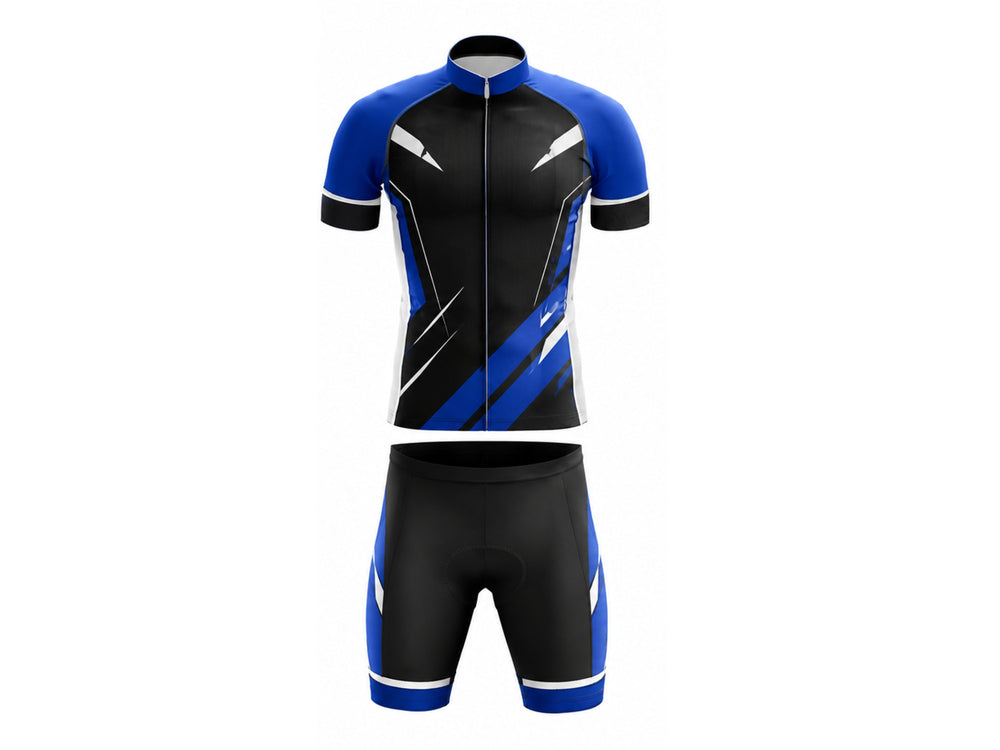 Custom Cycling Uniform Black & Blue Team Set Wholesale Low MOQ Bulk Sportswear front design preview
