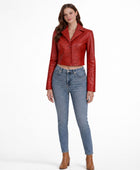 Women’s Red Cropped Lambskin Leather Blazer Jacket Wholesale Custom Private Label Manufacturer