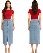 Custom Women’s Front-Slit Denim Midi Skirt for Private Labels