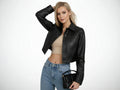 Women’s Black Cropped Real Leather Jacket Wholesale Custom Private Label Leather Outerwear Manufacturer