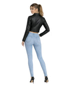 Women’s Black Cropped Lambskin Moto Jacket Wholesale Custom Private Label Leather Outerwear Manufacturer