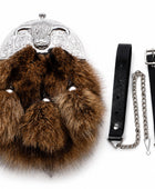 Fox Fur Dress Sporran Brown with Ornamental Silver Cantle | B2B Low MOQ