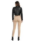 Women’s Black Cropped Real Leather Biker Jacket Wholesale Custom Private Label Manufacturer