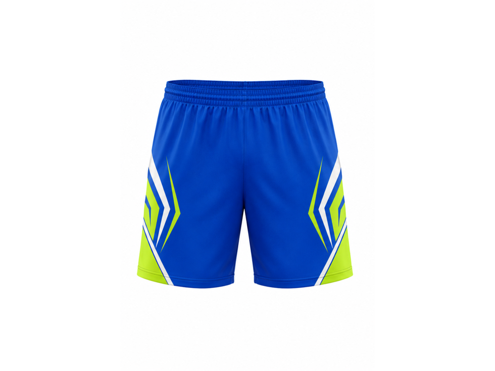 Custom Cricket Shorts – Blue Lime Team Training Shorts for Wholesale Clubs front design preview