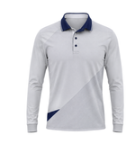 Custom Training and Lifestyle Long Sleeve Polo Shirt | Wholesale Gym Team Polo | Light Grey Navy | Apparels Bridge