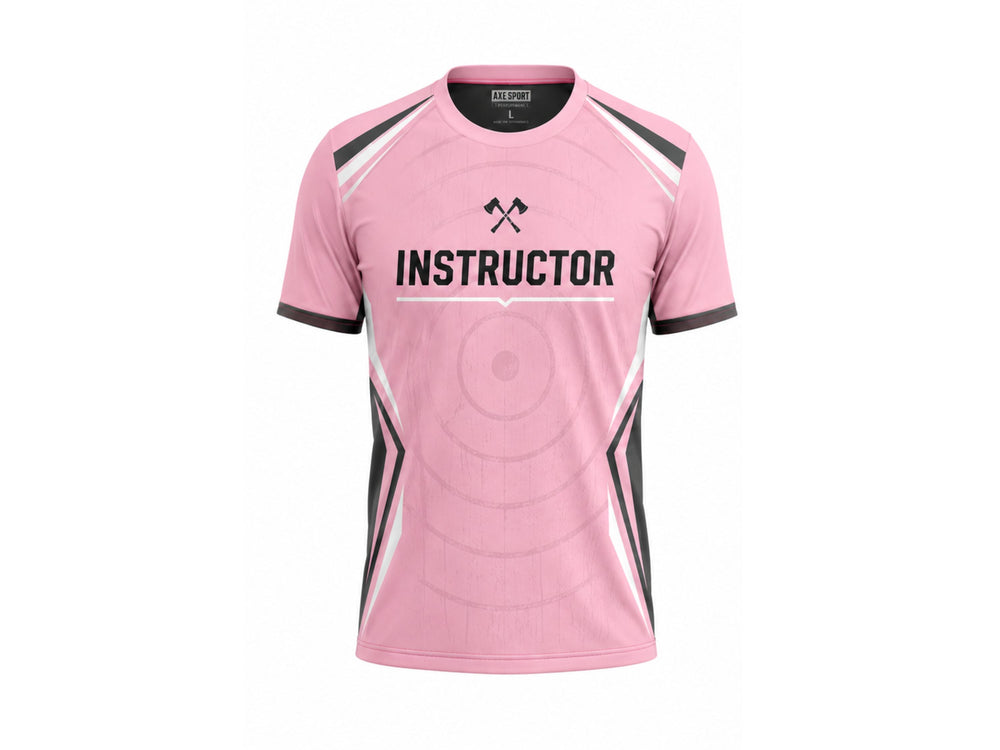 Custom Axe Throwing Instructor Shirt – Pink Black Venue Staff Uniform front design preview