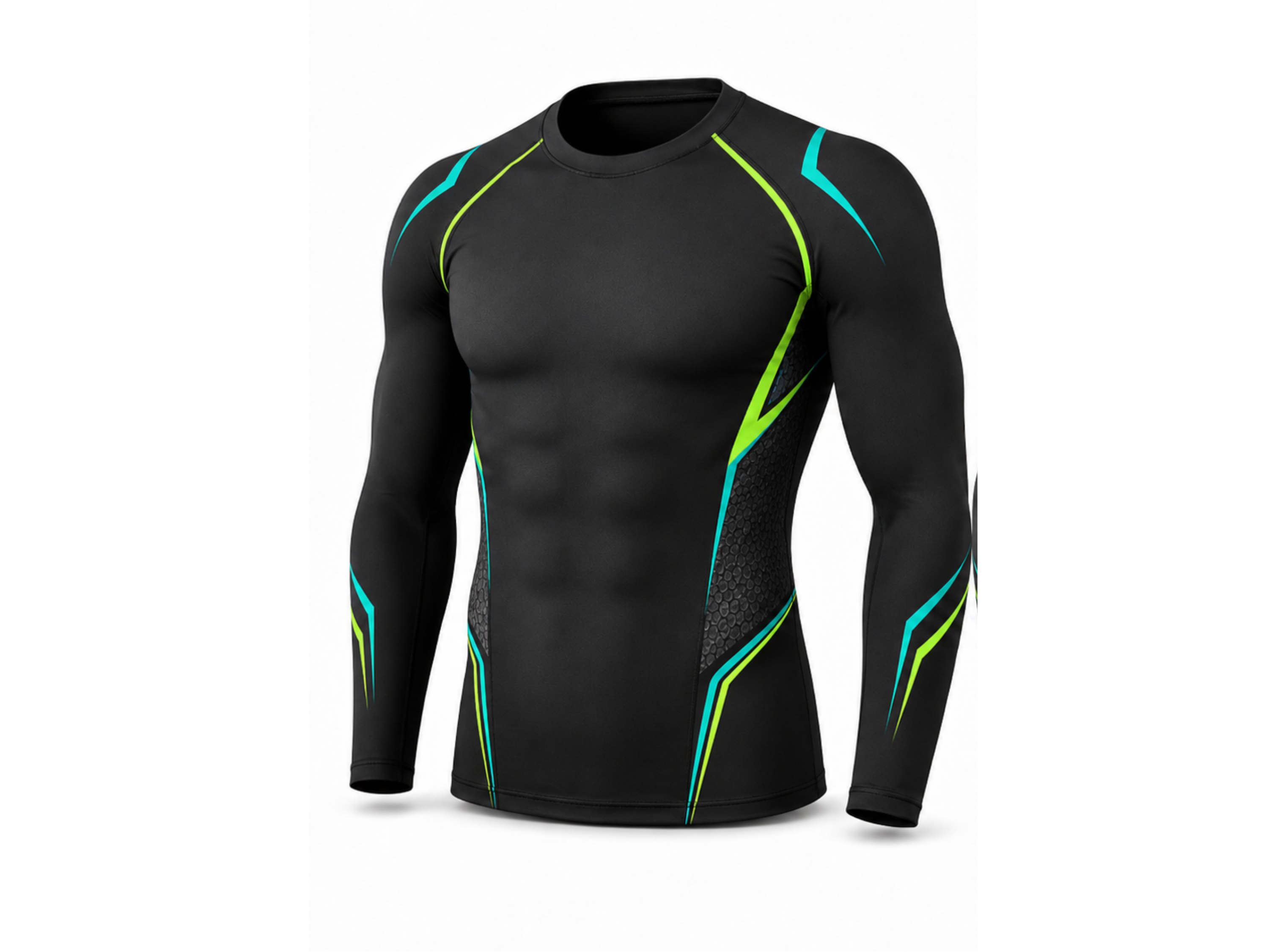 Custom Long Sleeve Compression Shirt | Wholesale Training and Lifestyle Base Layer | Black Green Yellow | Apparels Bridge